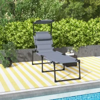 Outsunny Espreguiçadeira Dobrável Espreguiçadeira de Jardim com Toldo Ajustável para Jardim Terraço Piscina 70x200x45 cm Cinza(m-7)