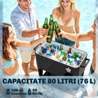 Outsunny Cărucior Frigider 76L cu raft, Deschizător de sticle și Colector de capace, din Plastic și Oțel, 91x39x84.5 cm, Negru(m-4)