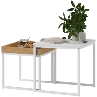 HOMCOM Lot de 2 tables basses gigognes carrées, tables gigognes de salon avec cadre en acier, style moderne, blanc