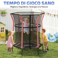 HOMCOM Tappeto Elastico per Bambini con Ingresso a Cerniera e Pali Imbottiti, Ø163.5x190 cm, Rosso(m-19)
