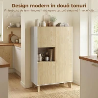 HOMCOM Servantă de Bucătărie, Mobilier de Bucătărie cu 6 Compartimente cu Uși Soft Close pentru Living, Sufragerie, Alb și Lemn(m-4)