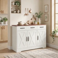 HOMCOM Buffet cuisine, meuble de rangement avec 3 portes de grange, 2 tiroirs et étagères réglables, 108 x 40 x 81 cm, blanc(m-10)