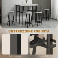 HOMCOM Set da Bar 6 Pezzi con 4 Sgabelli da Bar e 2 Tavoli Alti in Legno Truciolato e Acciaio per Cucina e Soggiorno, Grigio(m-8)