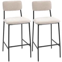 HOMCOM, Set 2 Scaune de Bar cu Spătar Înalt, Suport pentru Picioare, Chenille, oțel, 45.5 x 48 x 101cm, Crem(m-11)
