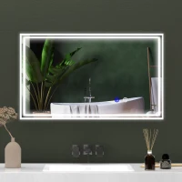 kleankin Specchio da bagno Rettangolare da Parete Illuminato a LED Orizzontale o Verticale, 100x60x4 cm, Trasparente(m-6)