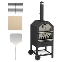 Outsunny Forno per Pizza 2-in-1 da Esterno con Pietra per Pizza, Cassetto per la Cenere, 2 Griglie e Termometro, 66x45x158 cm, Nero(m-6)