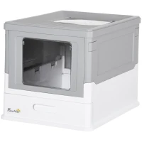 PawHut Hooded Cat Litter Box, Portable Pet Toilet, with Scoop, Front Entry - Grey(m-13)
