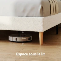 HOMCOM Marco de cama 160x200cm con somier, cabecero ajustable, cama doble tapizada en terciopelo teddy, lamas de madera, blanco(m-4)