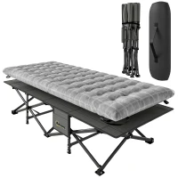 Outsunny Camping Cot with Soft Pad, 80cm Extra Wide Folding Cots with Side Pocket and Carry Bag, Grey(m-10)