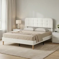 HOMCOM Bettgestell 160x200cm mit Lattenrost, verstellbares Kopfteil, gepolstertes Doppelbett in Teddy-Velours, Holzlatten, weiß(m-6)
