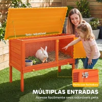 PawHut Casa de Coelhos de Madeira com Teto de Asfalto Abatível e Bandeja Removível e Porta 90x45x65 cm Madeira(m-5)