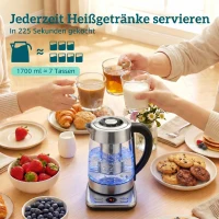 HOMCOM Elektrischer Wasserkocher, 1,7L Schnellkochender 2200W Wasserkocher mit UK Strix Thermostat, Teesieb, Warmhaltefunktion(m-4)