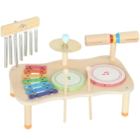 AIYAPLAY Instrumentos Musicales Infantiles de Madera Montessori con Tambor Xilófono Doble Tono Platillo Campana de Viento