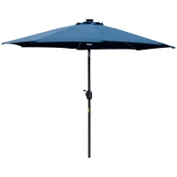Outsunny 2.7m Garden Parasol Sun Umbrella w/ LED Solar Light Angled Canopy Blue(m-11)