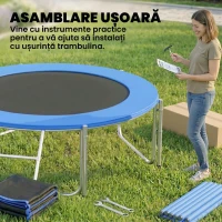 SPORTNOW Trambulină Elastică pentru Adulți Ø244cm, Covor Elastic pentru Adulți cu Plasă de Protecție, Scară cu 2 Trepte, Protecție pentru Arcuri, Structură din Oțel, Capacitate 100kg, Albastru(m-8)