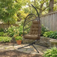 Outsunny Cadeira Suspensa Tipo Ovo com Suporte, Cesto Dobrável, Almofada, Apoio de Cabeça e Corda, Suporta até 120 kg, Castanha(m-9)