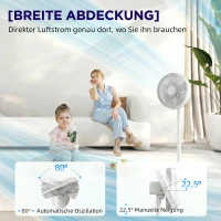 HOMCOM Ventoinha de Pé com Controlo Remoto Altura Ajustável 4 Velocidades Oscilação 80° Temporizador 10H 40x40x118,5 cm Branco(m-6)