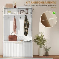 HOMCOM Móvel Cabide de Entrada com Sapateira Prateleiras Abertas e 6 Ganchos Estilo Moderno 100x38x172 cm Branco(m-6)