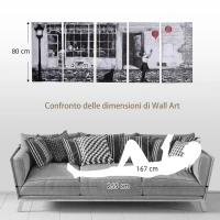 HOMCOM Stampa su Tela con Bambina, 80x40cm, 5 Pezzi per Casa e Ufficio, Tela in Legno di Pino e Vernice ad Acqua, Nero Bianco Rosso(m-6)
