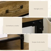 HOMCOM Tavolo Consolle Stile Vintage in Metallo e Legno con 2 Cassetti e Mensola, 100x35x76.5cm, Marrone(m-6)
