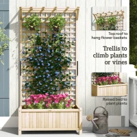 Outsunny Jardinera elevada con enrejado y tejadillo, macetero, macizo de flores, resistente a la intemperie, madera, 90x45x183 cm, madera natural(m-6)