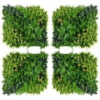 Outsunny 12 pezzi Siepe Artificiale con Protezione UV e Multi-foglie per Giardino e Esterno, 50x50x7 cm, Verde(m-1)