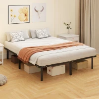 HOMCOM Cadre de lit 160 x 200 cm, lit 2 personnes avec sommier à lattes en bois massif et pied, avec rangement au-dessous, noir(m-7)