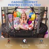 HOMCOM Trambulin Elastic pentru Copii Ø1.6x1.9 m cu Plasă de Siguranță și Stâlpi Căptușiți, Vârsta 3-10 Ani, Negru(m-9)