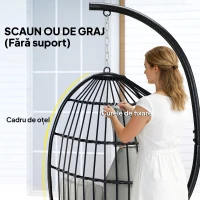 Outsunny Fotoliu suspendat tip ou cu suport, pernă și tetieră, din oțel și poliester, 75x62x107 cm, gri(m-4)