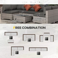 Outsunny 6 Seater Patio PE Rattan Wicker Sofa Set, Outdoor All Weather Conservatory Furniture, w/ Tempered Glass Coffee Table & Cushions, Deep Grey(m-7)