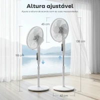 HOMCOM Ventoinha de Pé com Controlo Remoto Função Wifi Altura Ajustável 3 Velocidades 3 Modos Oscilação Temporizador Branco(m-3)