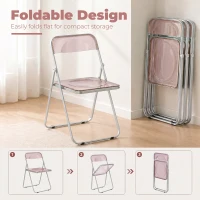 HOMCOM Set da 4 Sedie Pieghevoli in Acrilico Trasparenti, Rosa(m-5)