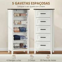 HOMCOM Cómoda 5 Gavetas Cómoda de Dormitório Estreita e Alta com Bancada com Efeito Madeira 45x35x106 cm Branco(m-6)