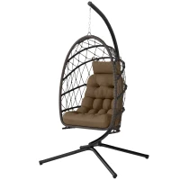 Outsunny Cadeira Suspensa Tipo Ovo com Suporte, Cesto Dobrável, Almofada, Apoio de Cabeça e Corda, Suporta até 120 kg, Castanha(m-11)
