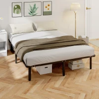 HOMCOM Cadre de lit 160 x 200 cm, lit 2 personnes avec sommier à lattes en bois massif et pied, avec rangement au-dessous, noir(m-2)