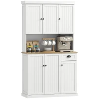 HOMCOM White Kitchen Cabinet 180cm Freestanding Modern Storage with Open Countertop Drawer 6 Doors Kitchen White(m-13)