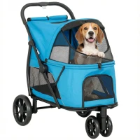 PawHut Carrinho para Cães Dobrável com 3 Rodas Janelas de Rede Almofada Lavável Todo o Terreno Carga 20 kg 92x63x95 cm Azul(m-10)