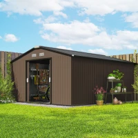 Outsunny Abrigo de Jardim Exterior para Armazenamento de Ferramentas com 4 Janelas 12,4 m² 340x386x200 cm Marrom(m-9)