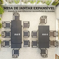 Outsunny Mesa de Jardim Extensível 150/225x85x75 cm Mesa de Jantar de Alumínio com Tampo de Ripas para 6-8 Pessoas Cinzento(m-4)