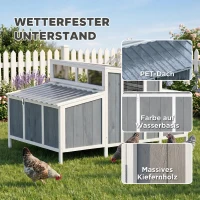 PawHut Hühnerstall Holz Hühnerhaus mit abschließbarer Tür Nistkasten wasserdichtem PET-Dach für 3-4 Hühner, 145x90x92 cm Grau(m-5)
