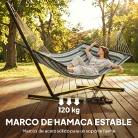 Outsunny Hamaca con Soporte Hamaca de Jardín Portátil con Almohada Desmontable Barras Separadoras 353x94x115 cm Verde(m-7)