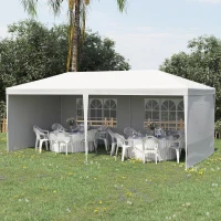 Outsunny Tonnelle de jardin, tente de réception avec Fenêtres et parois latérales amovibles, pour fêtes et mariages, 6 x 3 m blanc(m-2)