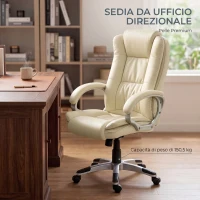 HOMCOM Sedia da Ufficio Girevole in Pelle PU con Dondolo, Schienale Alto e Altezza Regolabile, Beige(m-9)