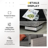 Outsunny 6 Seater Patio PE Rattan Wicker Sofa Set, Outdoor All Weather Conservatory Furniture, w/ Tempered Glass Coffee Table & Cushions, Deep Grey(m-6)
