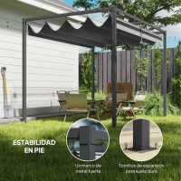 Outsunny Pérgola de Jardín 3x2m Cenador de Techo Retráctil de Poliéster Recubrimiento Resistente para Celebraciones Fiestas Gris(m-5)
