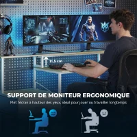 HOMCOM Bureau d'angle avec prises et lumières LED RGB, bureau d'ordinateur, 172 x 100 cm, support d'écran, 2 tiroirs, blanc(m-6)