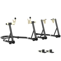 HOMCOM Cavalete de Moto Carga de 390 kg Suporte Dianteiro e Traseiro Universal Elevador de Moto em Aço com Rodas Preto(m-1)