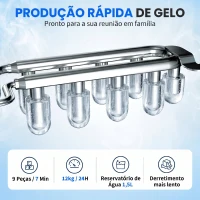 HOMCOM Máquina de Cubos de Gelo Autolimpante 12 kg/24H 9 Cubos Prontos em 7 Minutos 2 Tamanhos de Gelo Depósito de 1,5L Azul(m-5)
