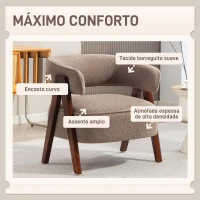 HOMCOM Poltrona de Sala de Estar Estofada em Borreguito Poltrona de Leitura  Moderna com Encosto Curvo 70x64x71 cm Marrom Claro(m-4)