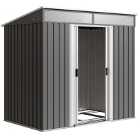 Outsunny Abrigo de Jardim 2 m² 195x122x181,5 cm Abrigo de Armazenamento Metálico com Porta de Correr e 2 Janelas Cinza Escuro
